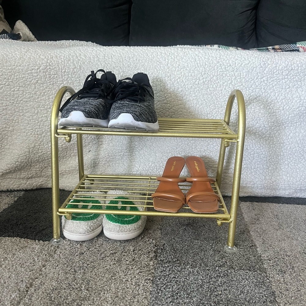Champagne Gold Metal Shoe Rack 2 Tiers